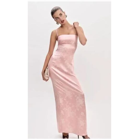 Reformation Dresses & Skirts - Reformation Frankie Floral Jacquard Satin Slip Maxi Dress Light Pink Size 10